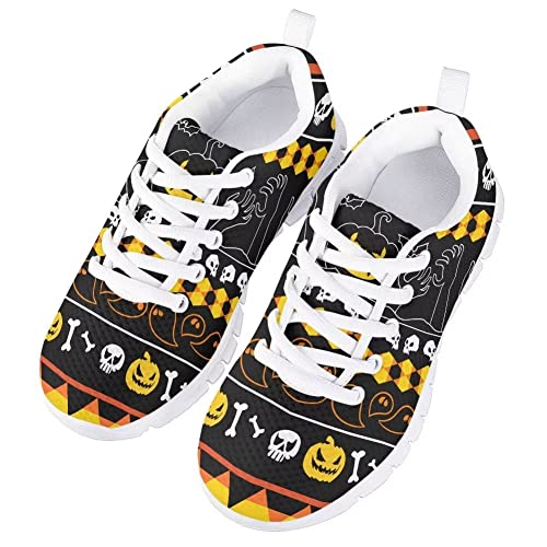 AmzPrint Girls Size 1 Skeleton Shoes Halloween Printed Skull Fashion Casual School Running Walking Sneakers for Elementary3