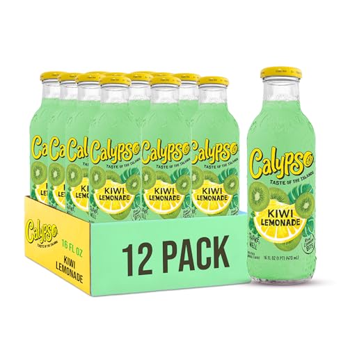 Calypso Lemonade, Kiwi Lemonade, Made with Real Fruit, 16 Fl Oz Glass Bottles (Pack of 12)