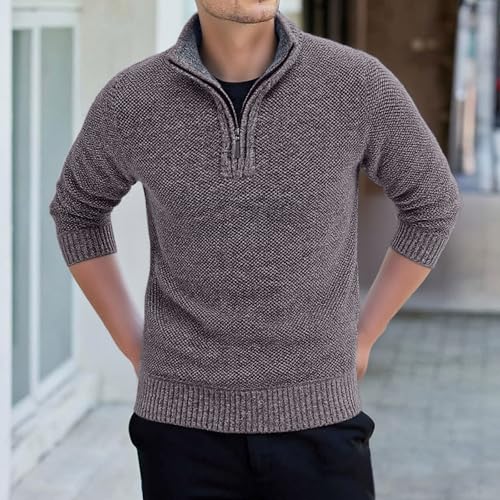 Pull décontracté à manches longues pour homme avec fermeture éclair chic en maille - 3