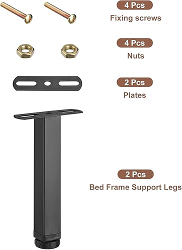 Miniatura 4 de uxcell 2 juegos de patas de soporte de marco de cama de altura ajustable, patas de soporte de listones centrales de cama (180mm-200mm7.1"-7.9")