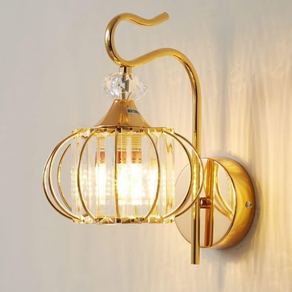 HXYSXHJUO Black Crystal Wall Lamp Modern Lighting Sconce Home Glass Lampshade Lantern for Bedroom Bedside Living Room Study Corridor Entryway Restaurant(Gold)
