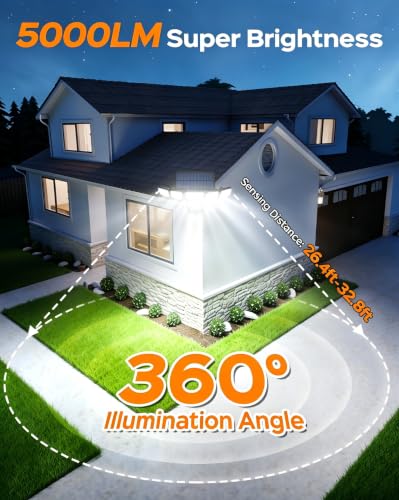 Image of Solar Flood Lights Outdoor,5000LM 366 LEDs Dual Clip on Motion Sensor Lights with 360 Wide Angle &3 Modes, IP65 Waterproof Security Lights for Yard Patio Garage Garden,2Pack