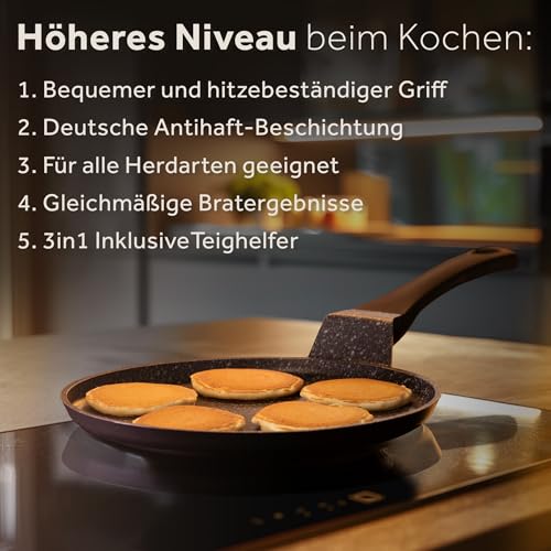 ZWIEGER Crepe Pfanne mit Teighelfer – Beschichtete Pancake Pfanne Induktion 26 cm, Spülmaschinenfeste Pfannkuchenpfanne – Vollflächiger Edelstahlboden, für alle Herdarten geeignet – PFOA- & PFOS-frei – Bild 3