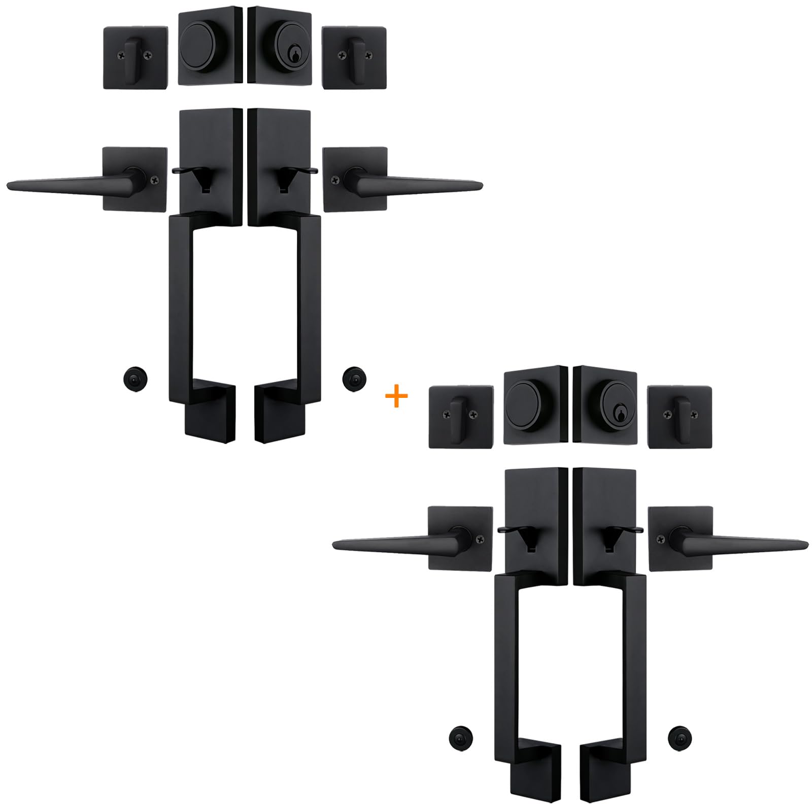 NEWBANG 2 Pack to be Keyed Alike Double Door Handleset Set Matte Black