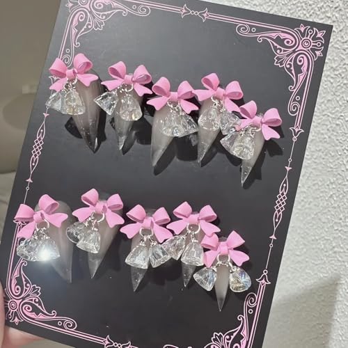 Press on Claw Nails Short Stiletto Pink Bells Cat Claw