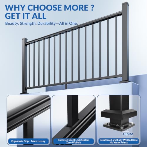 Image of Egadis 36 in. H x 6 ft. W Black Deck Railing Kit with 1 Post, Textured AAMA 2604 Powder-Coat Finish Modular Aluminum Railing System for Outdoor Decks, Porches & Balconies(2 Panel, 1 Post)