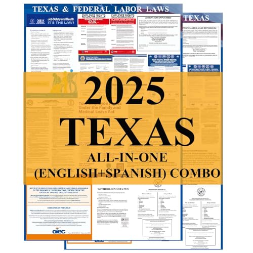 kikigo 2025 texas state and federal labor laws poster - osha workplace compliant 2434 x 3634 - all in one required posting -english amp spanish combo