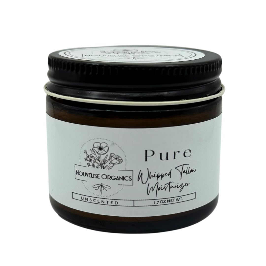 Whipped Tallow Moisturizer: PURE - 100% Grass Fed Tallow & Organic Jojoba oil, Chemical-Free, Non-Comedogenic | Whole Body & Face, Dry Skin, Sensitive Skin, Eczema Relief | UNSCENTED| for all skin types, Children & Pets | Handcrafted in USA (1.7oz, Unscented)