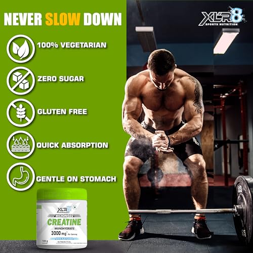 Image of XLR8 Creatine Monohydrate Powder Micronized | Mystic Blue, 100g with Isotonic Energy Drink, Electrolyte Powder (Assorted, 60g) | Pre & Post Workout Supplement | Muscle Growth & Extended Workouts
