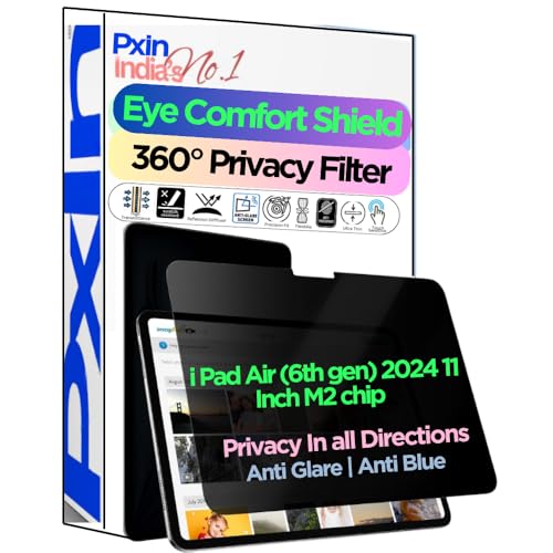 Image of PxIn Tablet Privacy Screen Guard compatible with i Pad Air (6th gen) 2024 11 Inch M2 chip | No.1 | Anti Glare | Anti Blue Light | Anti UV | 4 Way Privacy Filter | 360 Privacy | Eye Protect