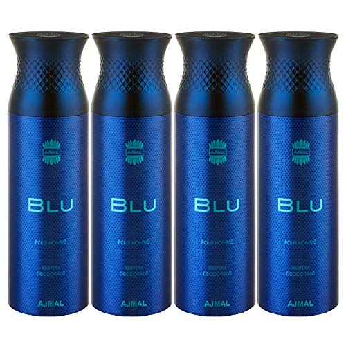 Image of Ajmal 4 Blu Deodorant Spray - For Men (200 ml, Pack of 4) + 2 Perfume Testers