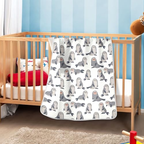 Image of Cute Fur Seal Baby Swaddle Blanket for Boys and Girls, Muslin Baby Receiving Swaddle Blanket, Soft Cotton Nursery Swaddling Blankets for Newborn Toddler Infant