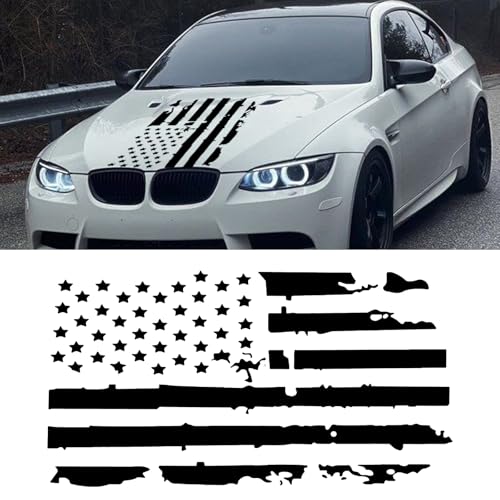 QKYS Distressed American Flag Car Hood Decal, 11.81