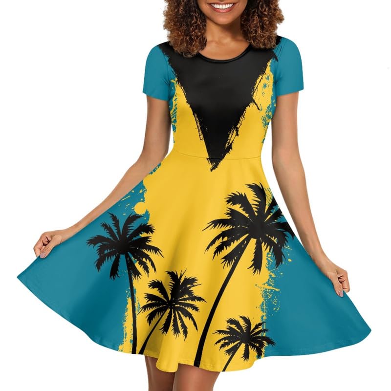 Image of Irisjudy T Shirt Dress for Women Short Sleeve Girls Short Sleeve Dress Plus Size, O Neck Knee Length Midi Dress for Ladies