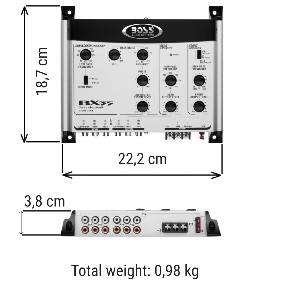 1 Crossover Compatible con Boss Audio Systems BX35 Ecualizador electrónico 3 vías 3 Salidas Front/Rear/subwoofer multiplicador de frecuencia, 1 Pieza
