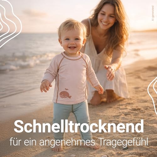 LaLoona Baby UV Schutz Badeset | Lange Badehose und Schwimmshirt mit UPF 80+ | UV Kleidung schnelltrocknend & Oeko-TEX Standard 100 geprüft - Rosé/Hellgrün - 74/80