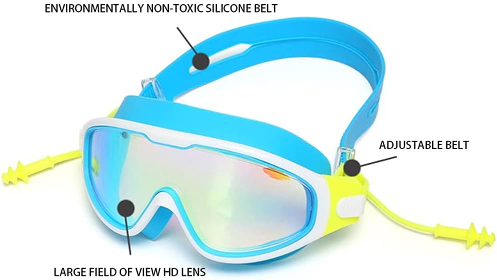 Swim Goggles for Kids Anti-fog Uv Protection Clear Wide Vision Swim Glasses with Earplug for