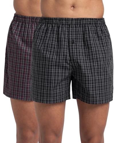 Image of Jockey 8222 Men's Super Combed Mercerized Cotton Woven Checkered Inner Boxers with Ultrasoft and Durable Inner Waistband (Pack of 2) Mauve Wine & Black L