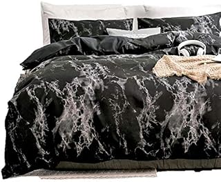 Spring Meow Black Duvet Cover Set Double Marble Bedding Set with Zipper Closure, Also as Quilt Cover or Comforter Cover, Double(200x200cm), 3 Pieces(1 Duvet Cover + 2 Pillowcases)