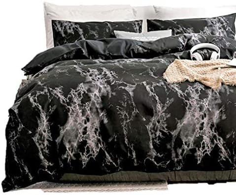 Spring Meow Black Queen Duvet Cover Sets - Breathable and Utrl Soft Bedding Comforter Cover, Home Decor, 100% Microfiber, 3 Pcs, Zipper Closure, Marble Design (90x90 inches)