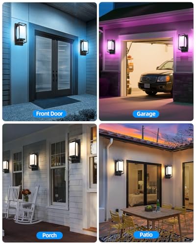 Image of SHIMR Smart Outdoor Wall Lights 2 Pack, WiFi RGB Color Changing Sconce 2700K-6500K Tunable White, Dusk to Dawn Outdoor Light Fixture with E26 Base for House Porch Garage, Work with Alexa & Google
