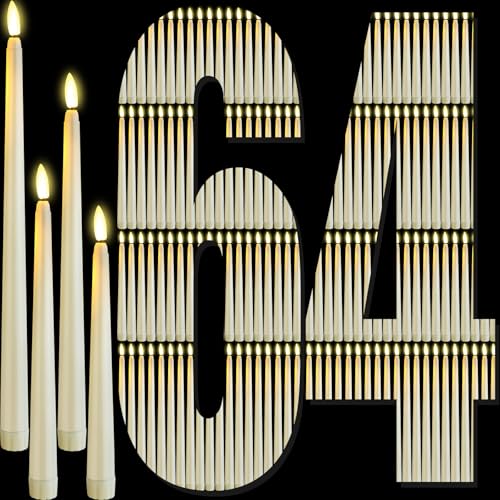 Image of Rossesay 64 Pcs Wedding Flameless LED Taper Candles Battery Operated Candles 4 Sizes of 8.5'', 9.65'', 10.83'', 12.8'' Candlesticks Flickering for Halloween Christmas Church Wedding(Ivory White)