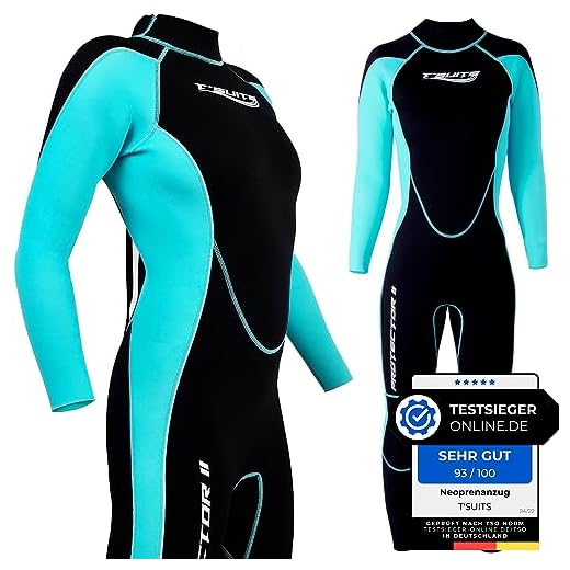 T´SUITS Neoprenanzug Damen [3mm, Lang, 4-Elements] | Tauchen, Schwimmen, Surfen, Kiten, Wasserski, Rafting - Jetzt Größe Wählen (M, Damen Schwarz/Aquamarine)