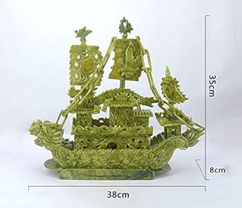 Amazon.co.jp: 中国天然グリーン翡翠石彫刻風水ドラゴン セーリング