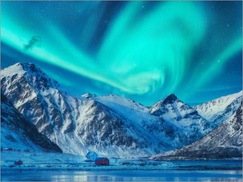 Posterlounge Aurores boréales au-dessus des Lofoten Tableau sur toile Tableaux pour toutes les pièces 30 x 20 cm Nature Décoration murale