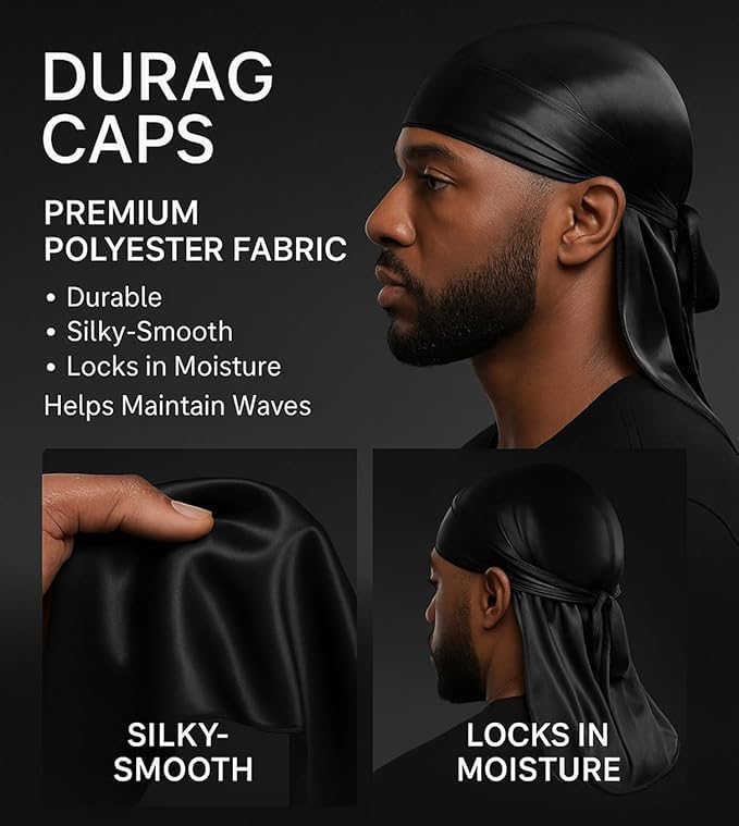 Image of Premium Durag Pack for Men, Silky Doo Rag Cap for 360 540 720 Waves