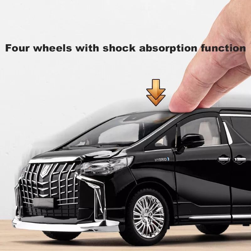 Image of WORSHIPER 1:18 Scale Big Toyotaa Alphard - Black Alloy Diecast Pullback Metal Car Toy with Sound Light & Opening Doors - Best Gift Toy for Kids
