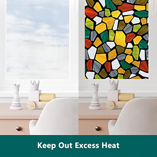 Image of Volcanics Decorative Stained Glass Window Privacy Film with Installation Tools- Static Cling Privacy Sticker for Home & Church, Non-Adhesive, Anti-UV & Heat Blocking, 17.5 x 78.7 Inches