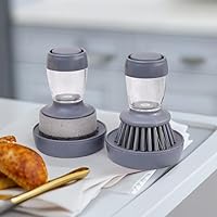 Vista 1 de 2 Pack Dish Brush with Soap Dispenser,Dish Scrubber Combination Set of a Nylon Bristles Dish Brush and a Scrub Sponge Dish Brush with Holder,Kitchen