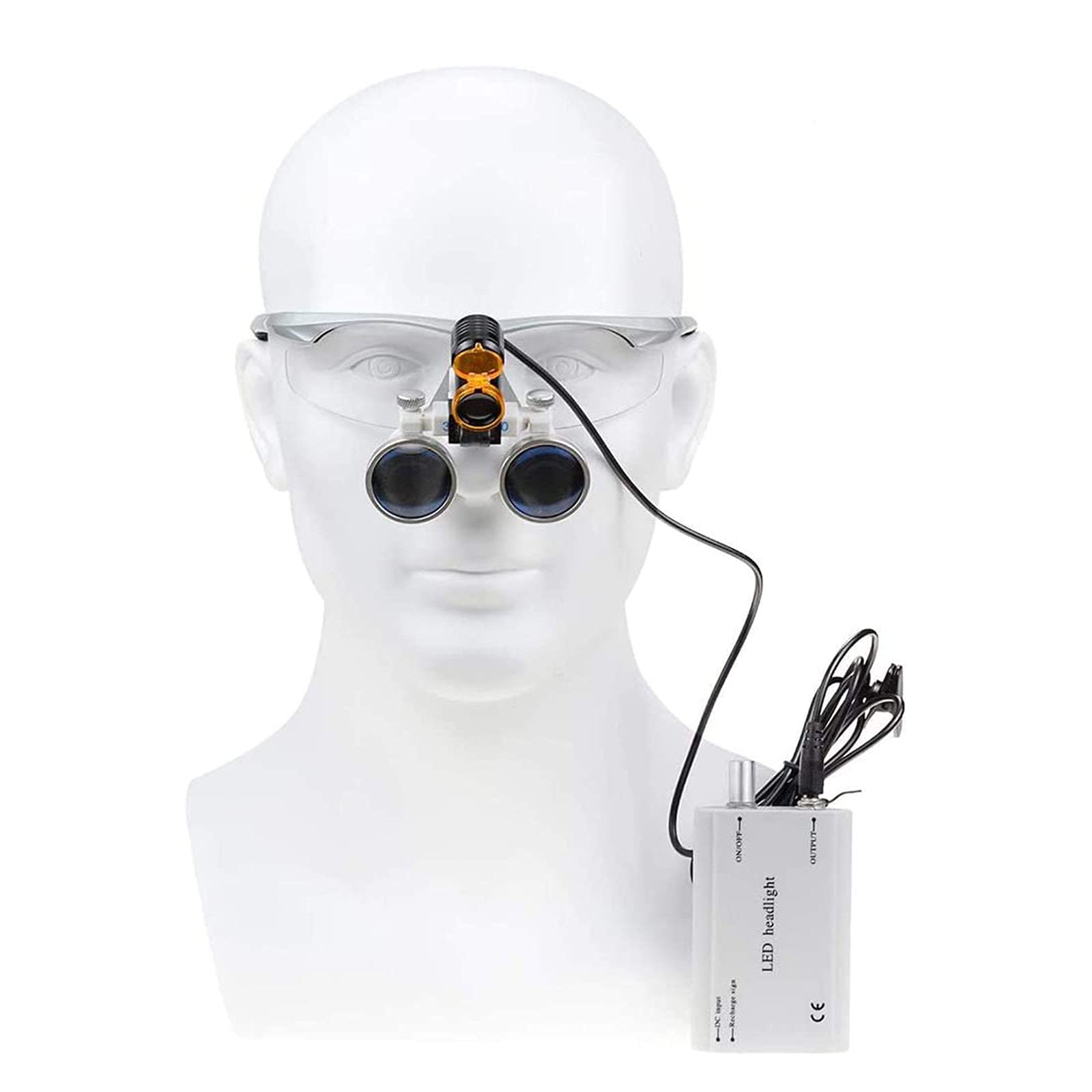 asdchZen 2.5/3.5X 5W Led Dental Loupes Lab Surgical Magnifier Binocular Optical Glass Magnifier With Headlight Headlamp,Silver-3.5X