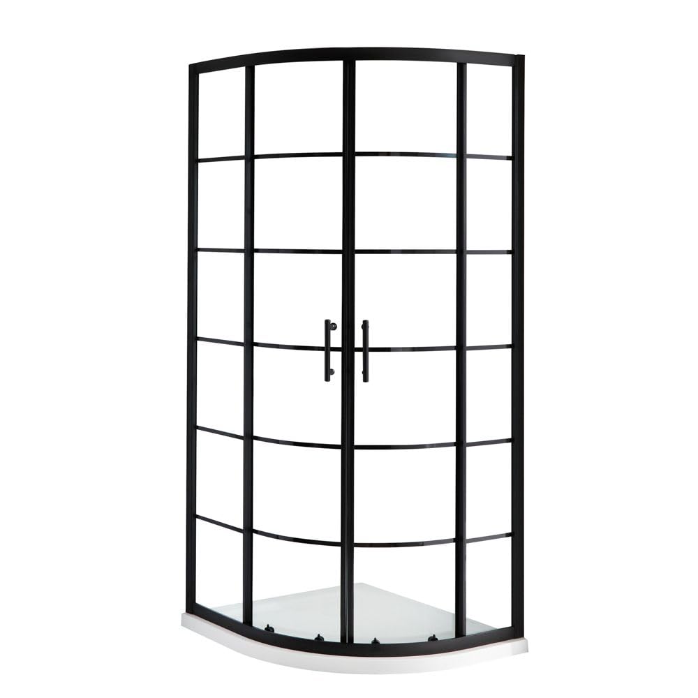 Milano Black/White Barq Grid Right Hand Offset Quadrant Shower Enclosure Tray - 900Mm X 760Mm