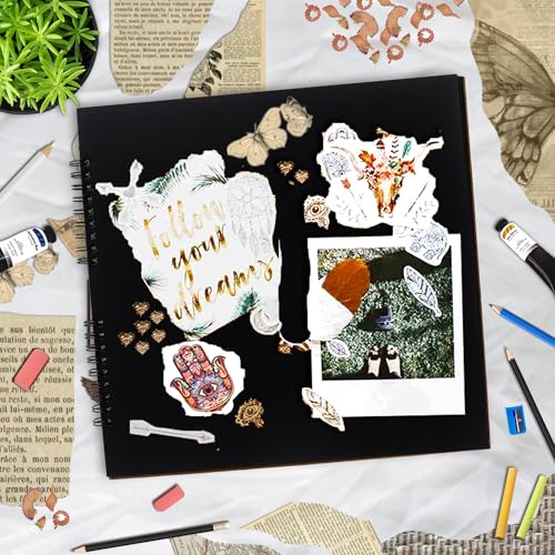 Image of Lakeer 10 inch X 10 inch Black Sketchbook 400 GSM Thick Paper Wireo Bound Hardboard Cover Acid Free 12 Sheets