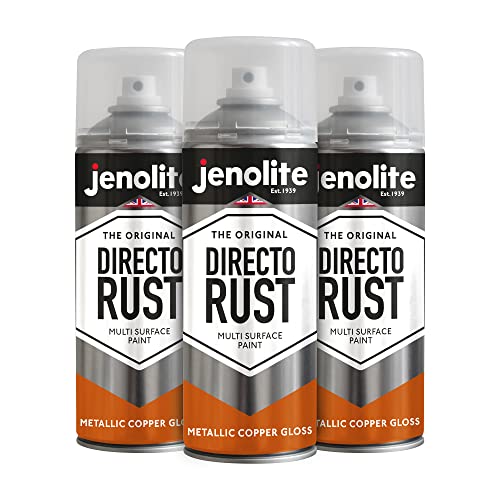JENOLITE Directorust vernis en spray métallisé brillant | CUIVRE | Vernis multi-surfaces | Apprêt, sous-couche et finition tout-en-un | 3 x 400 ml
