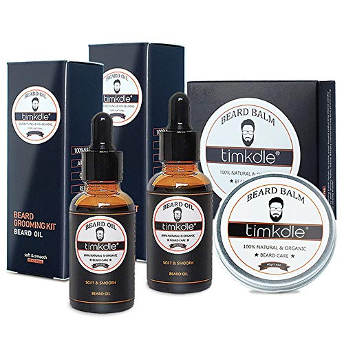 TIMKDLE Beard Kit for Men Beard Grooming,Citrus Beard Oil,Unscented Beard Balm,Natural & Organic for Beard Care