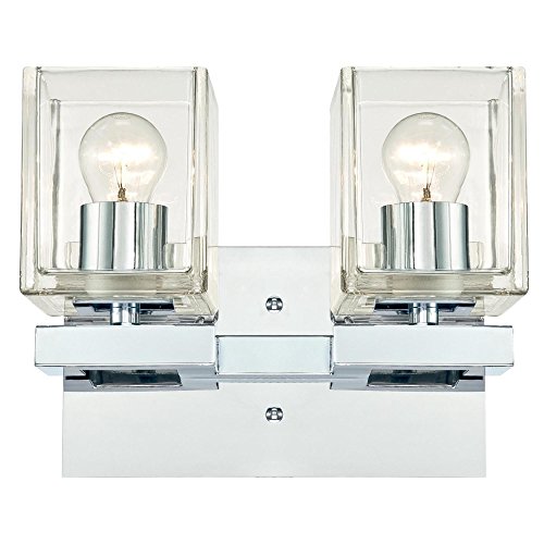 Image of Westinghouse Lighting 6334400 Nyle Two-Light Indoor Wall Fixture, Chrome Finish with Clear Glass
