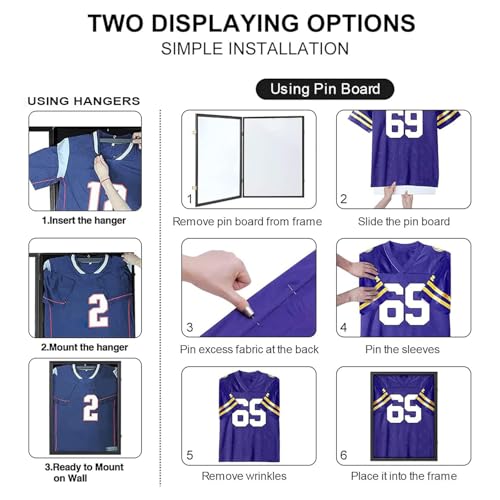 Image of Grintus Jersey Frame Display Case Jersey Display Case Jersey Shadow Box with Uv Protection Acrylic and Hanger for Baseball Basketball Football Soccer Hockey Sport Shirt and Uniform,Black-2 Pack