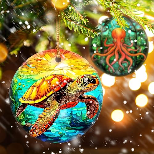 Touber Christmas Ornament, Christmas Decoration, Holiday Present Idea, Heirloom Keepsake, Round Ceramic, Gift Exchange, Gift Idea, Sea Turtle