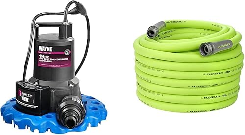 Wayne 57729-WYNP WAPC250 Bomba de cubierta de piscina, azul y manguera de jardín Flexzilla de 5/8 pulgadas x 100 pies, resistente, ligera, segura