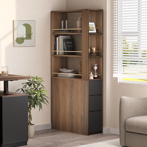 ModernMate Bookcase with 3 Drawers and Storage Shelves, 71''Tall ...