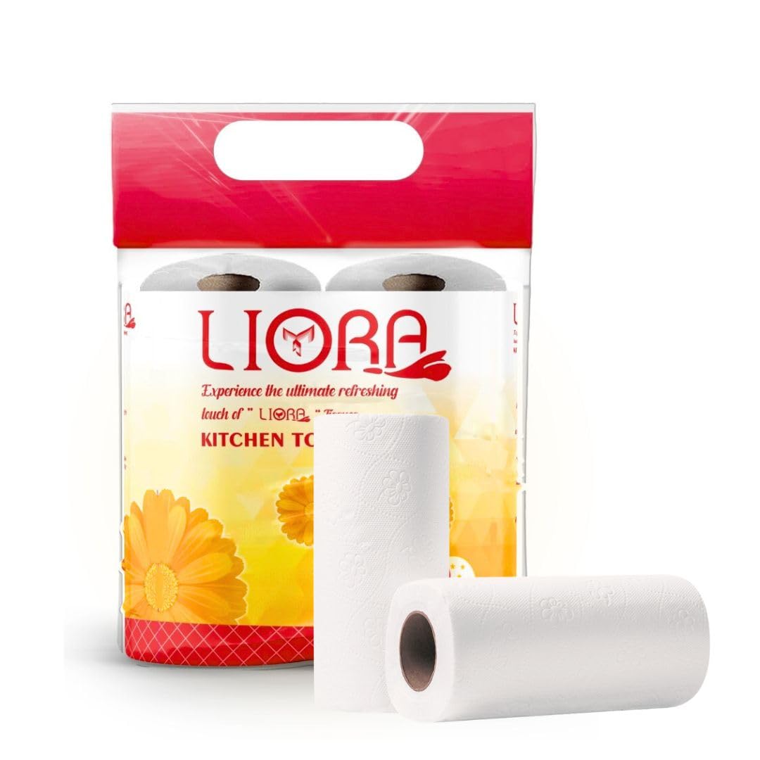 Liora 2 Ply Kitchen Tissue/Towel Paper Roll | 200 Pulls | 100 Pulls x 2 Rolls | Soft and Highly Absorbent | 100% Natural Virgin Cellulose Fiber-image-42