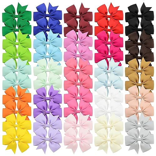 Image of 50Pcs Hair Bows for Girls Grosgrain Ribbon Pinwheel Hair Clips Toddler Hair Accessories with Alligator Clip Bow for Baby Grils Toddler Teens(3 Inch)