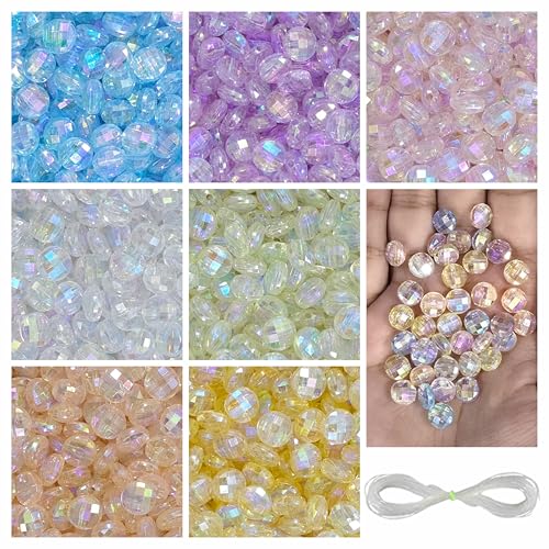 Image of 1050 Pcs Multifaceted Raindow Disk Beads for Jewellery Making Kit - Beads for Bracelet Making Kit - Bead Craft - Acrylic - Multicolour - 8mm*3mm - 175g