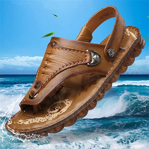 Flip Flops Mens Sandals Slippers Genuine Leather Beach Shoes Men's Trend Soft Casual Men's Non-Slip Two Uses Sandals(46)4