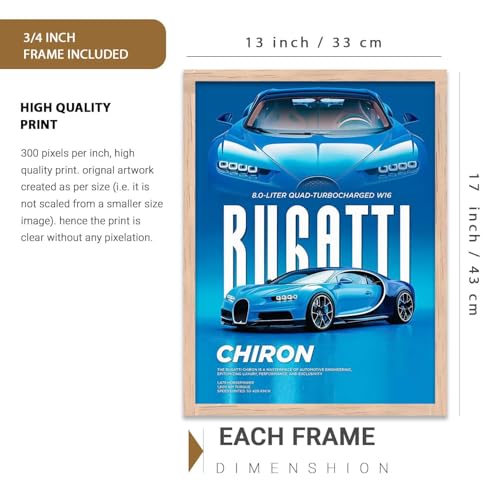 Image of kotart Big Sports Cars Framed Posters Gift Items for Boys Room Wall Decoration Bedroom Living Room Office Studio Decor | Car Poster Frame for Wall Decor Set Of 3 Size (13 X 17 inch)