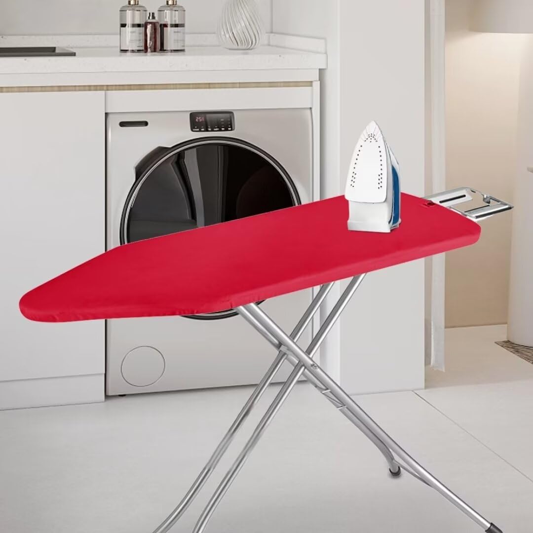 Qznuberone Ironing Board Cover Standard Size Heat & Stain Resistant Fabric Top Ironing Pad Replacement Cover with Fasteners Elastic Edge & Cozy Nose Pocket,Red