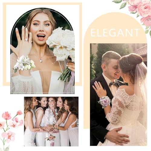 6 Packs Wrist Corsage Bracelets Elastic Corsage Wristlet Band, Rhinestone Wrist Corsage Bands Accessories for Wedding Party Prom Wrist DIY Handmade Silver Corsage Supplies2